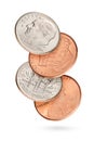 Flying coin stack with US cents isolated in white Royalty Free Stock Photo