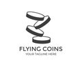 Flying coins, realistic falling money logo design. Financial wealth symbol, Gambling game winner money rain vector design. Royalty Free Stock Photo