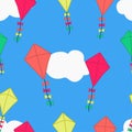 Flying Colorful Kites Clouds in the Sky Seamless Pattern