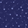 Flying comets seamless vector pattern on navy sky