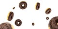 Flying cookie. Round sweet doughnuts in motion flying on white background Royalty Free Stock Photo