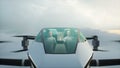 flying copter car, drone with people. future concept. 3d rendering. Royalty Free Stock Photo