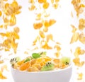 Flying corn flakes to the bowl Royalty Free Stock Photo