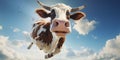 A flying cow soars through the skies, blending whimsy with wonder in a playful dance with the clouds. Generative AI