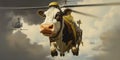 A flying cow soars through the skies, blending whimsy with wonder in a playful dance with the clouds. Generative AI Royalty Free Stock Photo