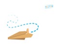 Flying creative origami paper airplane with dotted path line. Vector illustration on isolated white background. Royalty Free Stock Photo