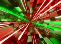 Flying through cube tunnel with glowing neon lines Royalty Free Stock Photo