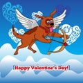 Flying cupid dog with bow and arraw Royalty Free Stock Photo