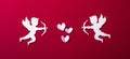 Flying cupid silhouette, happy Valentine`s Day banners, paper art style. Amour on red paper