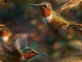 Flying cute hummingbirds realistic seamless pattern