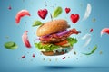 flying delicious burger Royalty Free Stock Photo