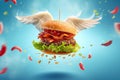 flying delicious burger Royalty Free Stock Photo