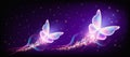 Flying delightful butterflies with sparkle and blazing trail flying in night sky among shiny glowing stars in cosmic space. Animal Royalty Free Stock Photo