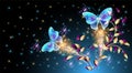 Flying delightful magical butterflies with sparkle and blazing trail in night sky. Love and romance concept Royalty Free Stock Photo