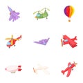 Flying device icons set, cartoon style