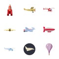 Flying device icons set, cartoon style