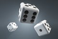 Flying dice. Close-up. Dark background