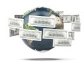 Flying dollar bills around world