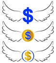 Flying dollar symbols in wings