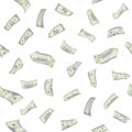 Flying Dollars Seamless Pattern Vector. Cartoon Money Bills Banknotes. Falling Finance. Isolated Illustration Royalty Free Stock Photo