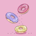 Flying Donuts Cartoon Vector Icon Illustration.