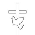 Flying dove and cross concept, blank outline and line art Royalty Free Stock Photo