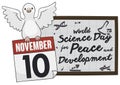 Dove with Calendar and Chalkboard for Peace and Science Day Vector Illustration