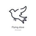flying dove outline icon. isolated line vector illustration from animals collection. editable thin stroke flying dove icon on Royalty Free Stock Photo