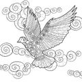 Flying dove in zentangle style.
