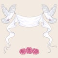 Flying Doves, Ribbon and Pink Roses Royalty Free Stock Photo