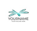 Flying dragonfly logo template. Summer insect vector design