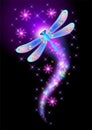 Flying dragonfly with sparkle and blazing trail