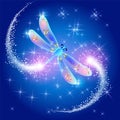 Flying dragonfly with sparkle and blazing trail