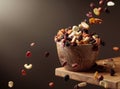 Flying dried fruits and nuts Royalty Free Stock Photo