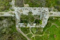 Flying drone above the cave city Mangup-Kale, near the city of Bakhchisarai