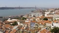 Aerial view of lisbon river and bridge in portugal