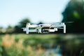 Flying drone camera. Royalty Free Stock Photo