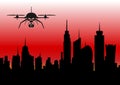 Flying Drone and Cityscape Vector Illustration