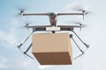 Flying drone courier drops a parcel