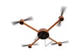 Flying drone isolated on white background. View from bottom. 3D rendered illustration