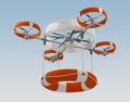 Flying drone with life preserver Royalty Free Stock Photo
