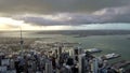 Flying drone over Auckland city