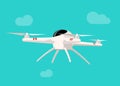 Flying drone vector illustration isolated on blue sky background cartoon