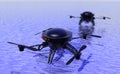 Flying drones investigating water surface