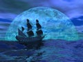 Flying dutchman boat by night - 3D render