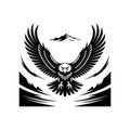 Flying Eagle Over Mountains â Black and White Vector Illustration Royalty Free Stock Photo