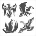 Flying eagle, peacock and pheasant vector logo icons showing different wing positions