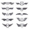 Flying eagle wings vector logos set. Vintage winged emblems and labels