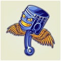 Flying engine piston rod logo mascot illustration