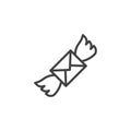 Flying envelope with wings line icon